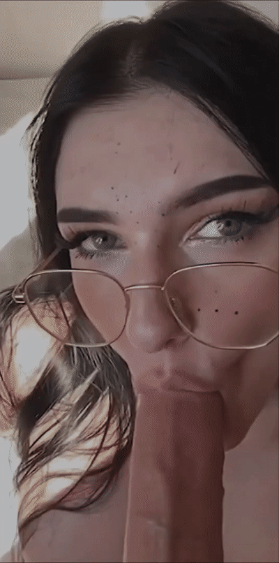 Cute Girl With Glasses Gives Eye Contact Blowjob